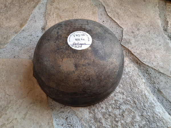 Bowl 826: 6.75" Antique Himalayan Singing Bowl 188 HZ F#3+28