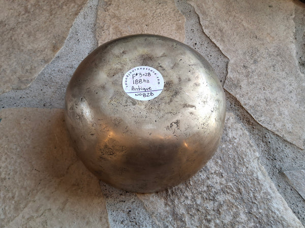 Bowl 828: 6.75" Antique Himalayan Singing Bowl 188 HZ F#3+28