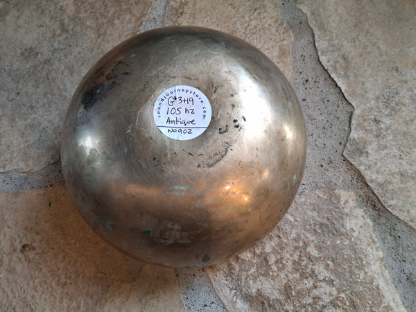 Bowl 902: 7.5" Antique Himalayan Singing Bowl 105 HZ G#2+19