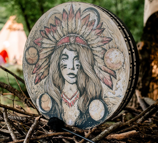 18" Native Woman Vegan Tunable Hand Drum