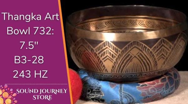 Bowl 732: 7.5" B3-28 New Thangka Art Himalayan Singing Bowl 243 HZ