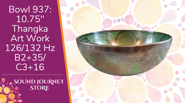 Bowl 937: 10.75" Thangka Art Work Himalayan Singing Bowl 126/132 Hz B2+35/C3+16